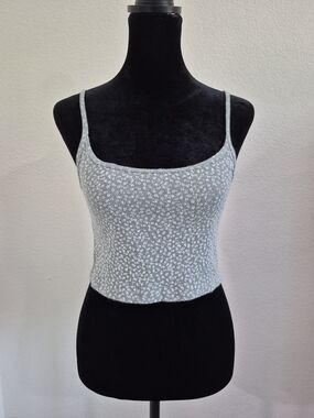 Light Sage Floral Ribbed Cami Tank Top - Women's